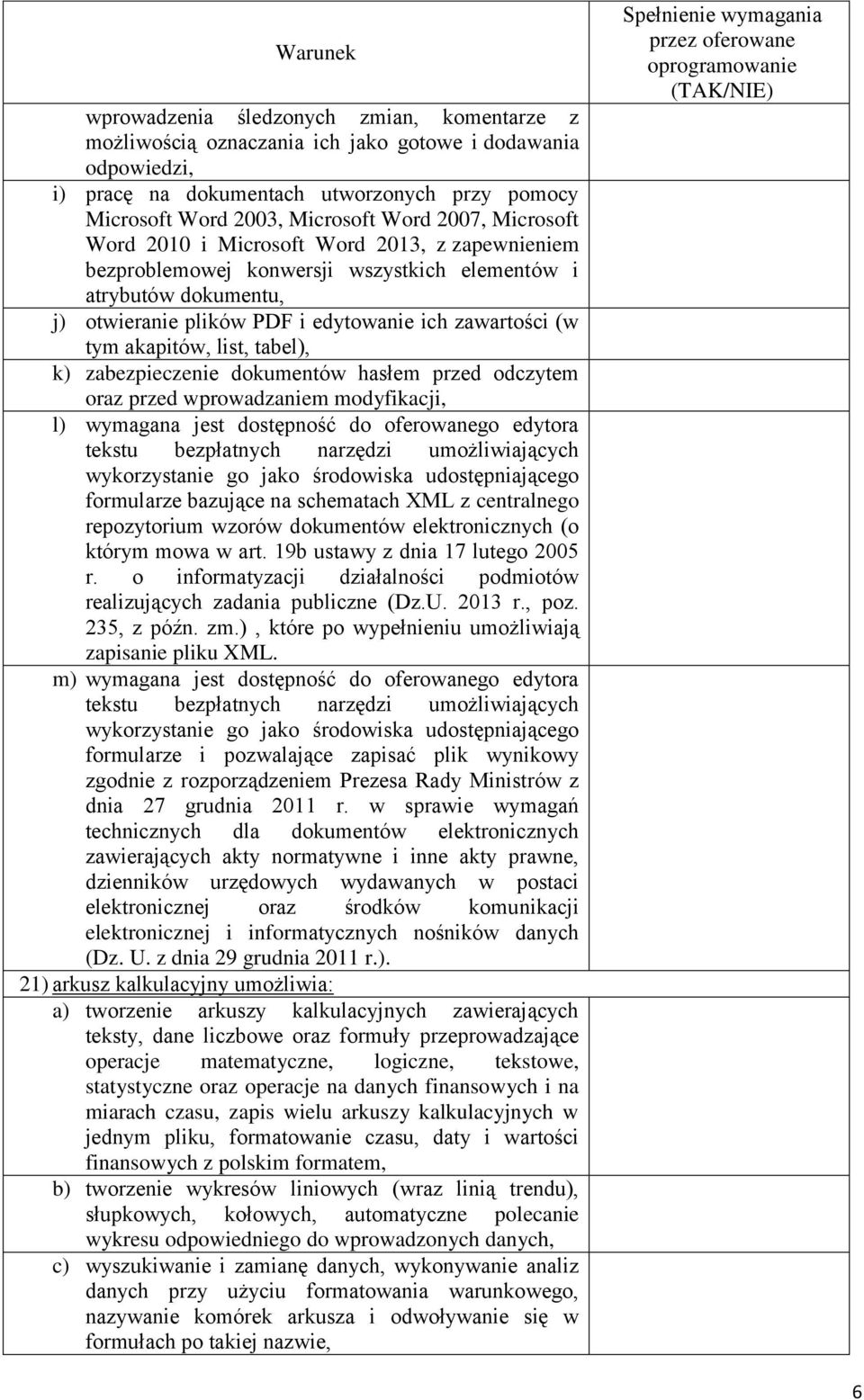 akapitów, list, tabel), k) zabezpieczenie dokumentów hasłem przed odczytem oraz przed wprowadzaniem modyfikacji, l) wymagana jest dostępność do oferowanego edytora tekstu bezpłatnych narzędzi