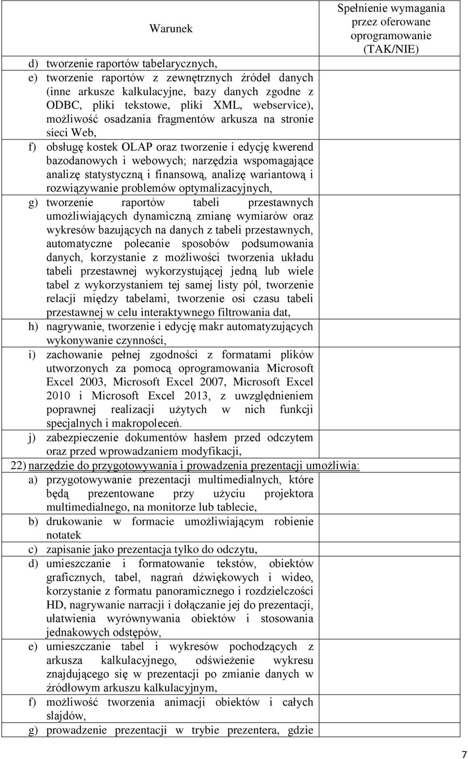 analizę wariantową i rozwiązywanie problemów optymalizacyjnych, g) tworzenie raportów tabeli przestawnych umożliwiających dynamiczną zmianę wymiarów oraz wykresów bazujących na danych z tabeli