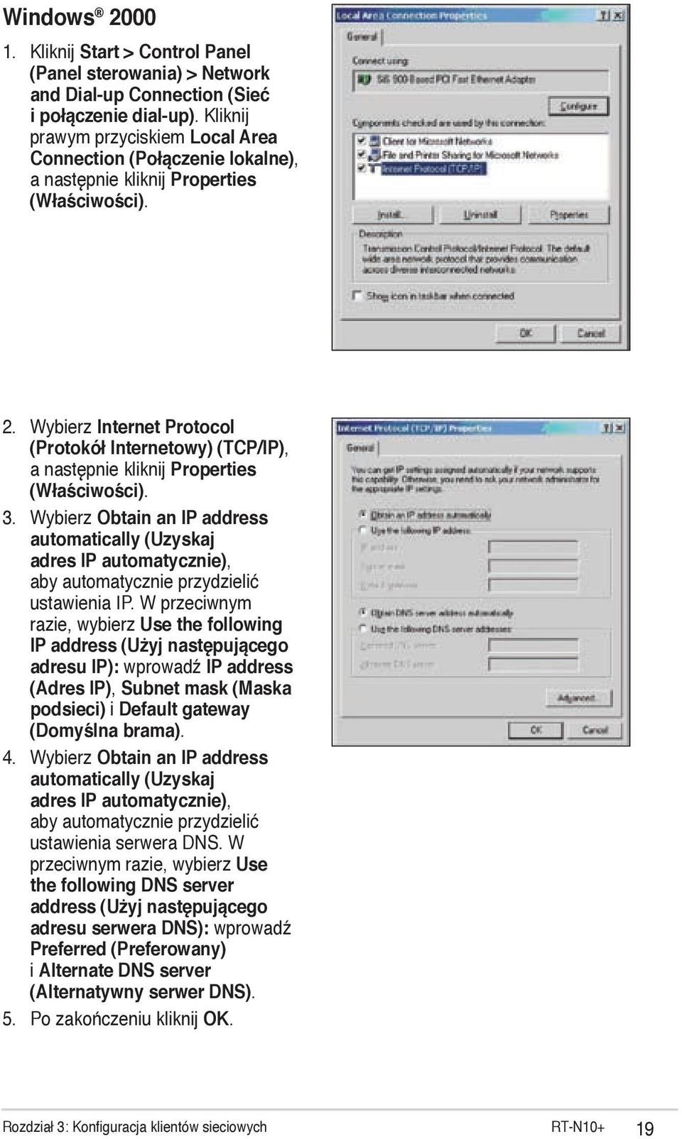 Wybierz Internet Protocol (Protokół Internetowy) (TCP/IP), a następnie kliknij Properties (Właściwości). 3.