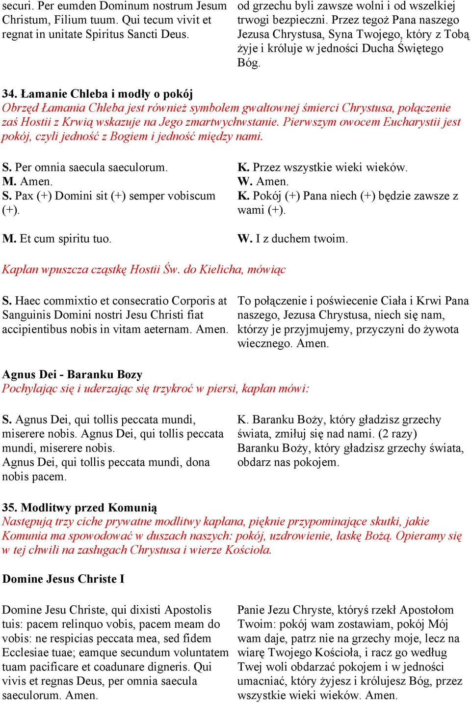 Łamanie Chleba i modły o pokój Obrzęd Łamania Chleba jest również symbolem gwałtownej śmierci Chrystusa, połączenie zaś Hostii z Krwią wskazuje na Jego zmartwychwstanie.