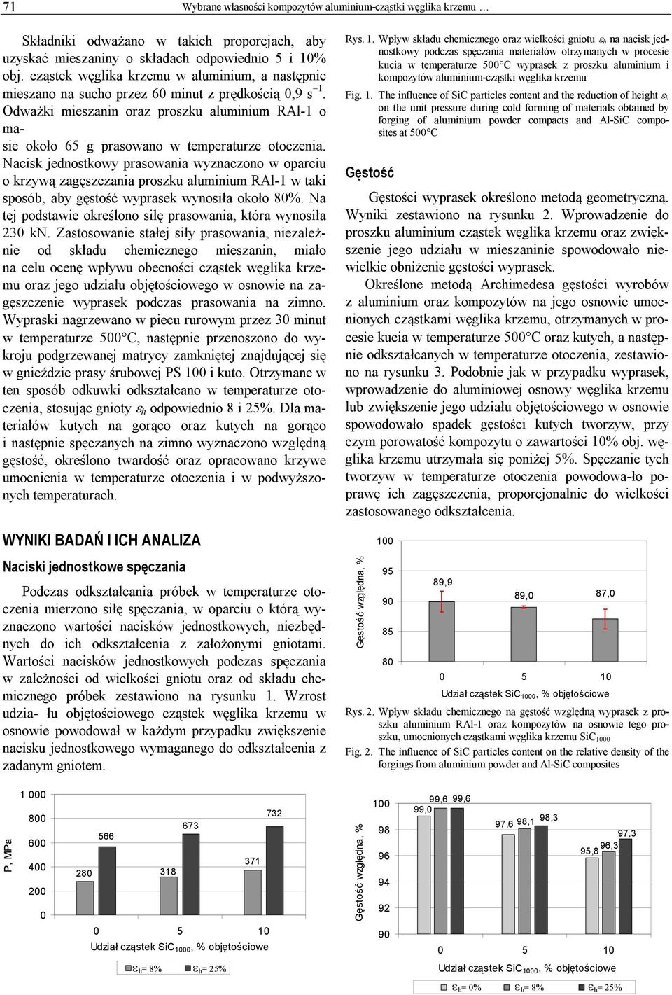 Odważki mieszanin oraz proszku aluminium RAl-1 o masie około 65 g prasowano w temperaturze otoczenia.