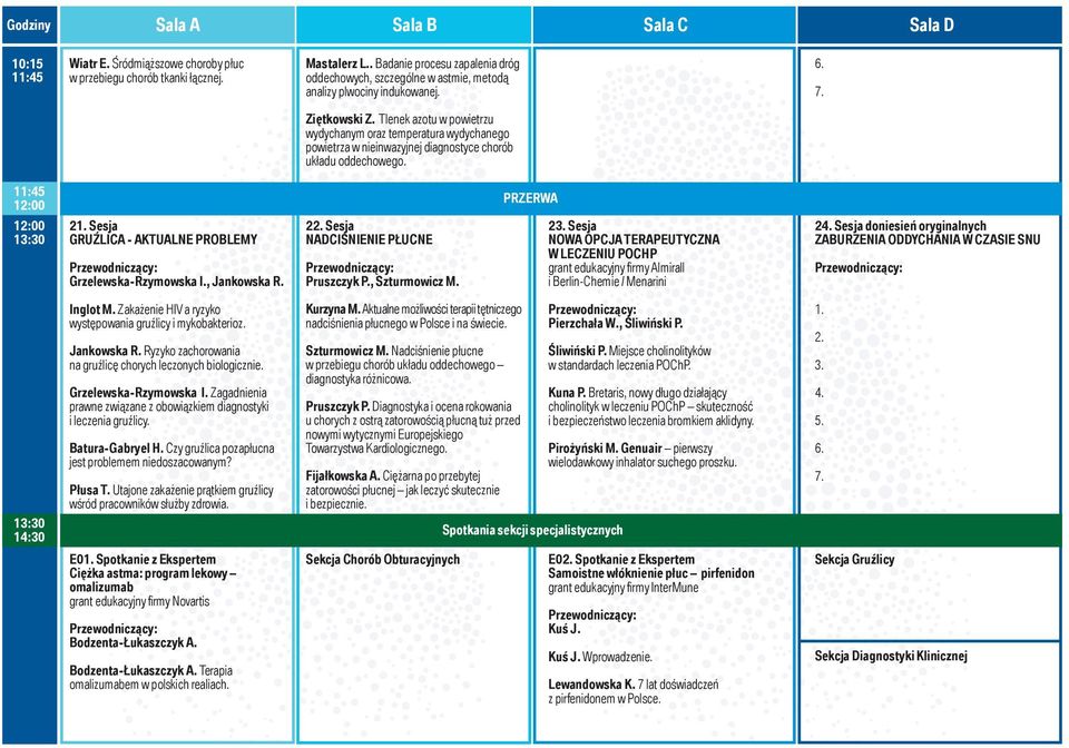 12:00 12:00 13:30 2 Sesja GRUŹLICA - AKTUALNE PROBLEMY Grzelewska-Rzymowska I., Jankowska R. 2 Sesja NADCIŚNIENIE PŁUCNE Pruszczyk P., Szturmowicz M.
