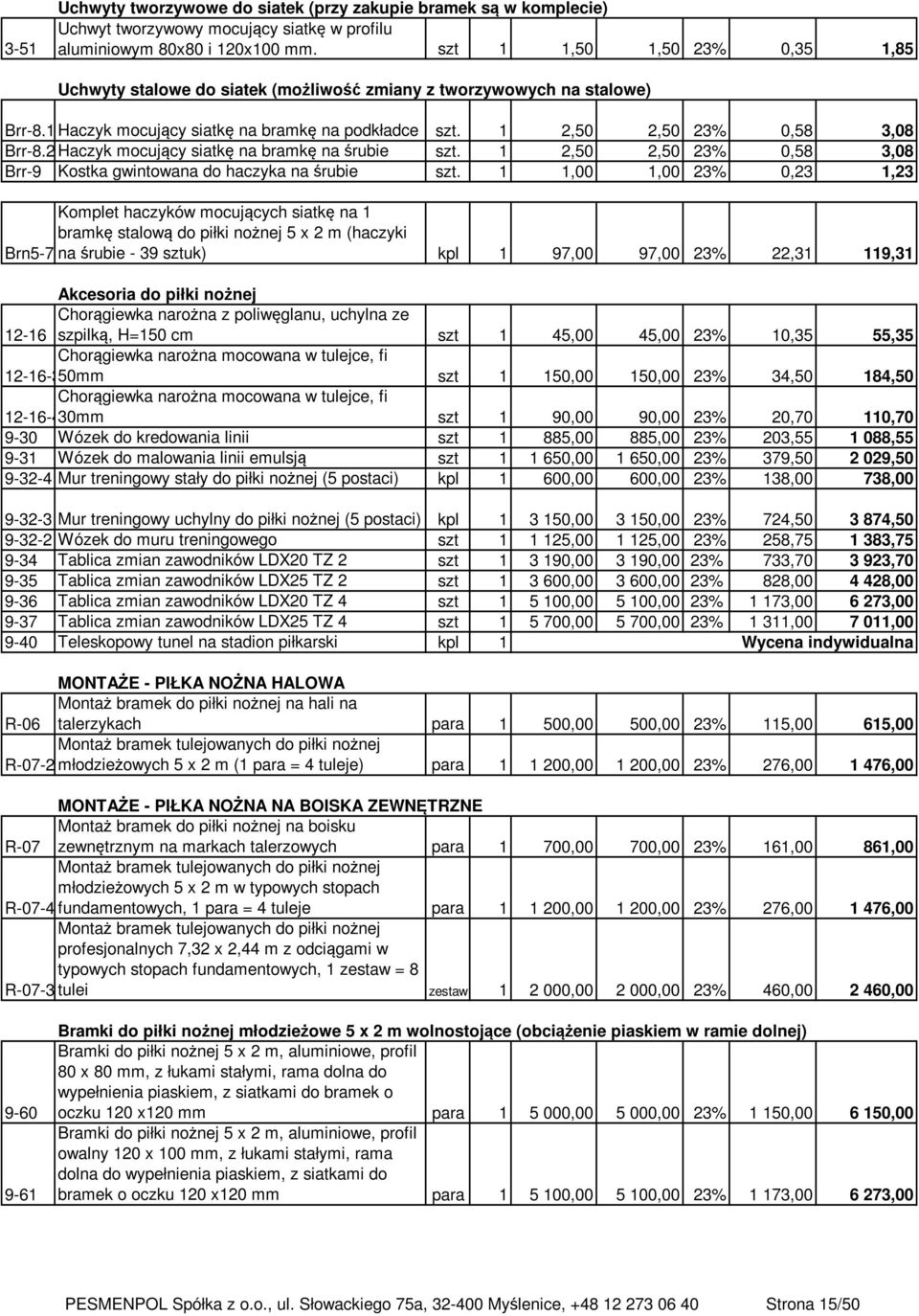 2 Haczyk mocujący siatkę na bramkę na śrubie szt. 1 2,50 2,50 23% 0,58 3,08 Brr-9 Kostka gwintowana do haczyka na śrubie szt.