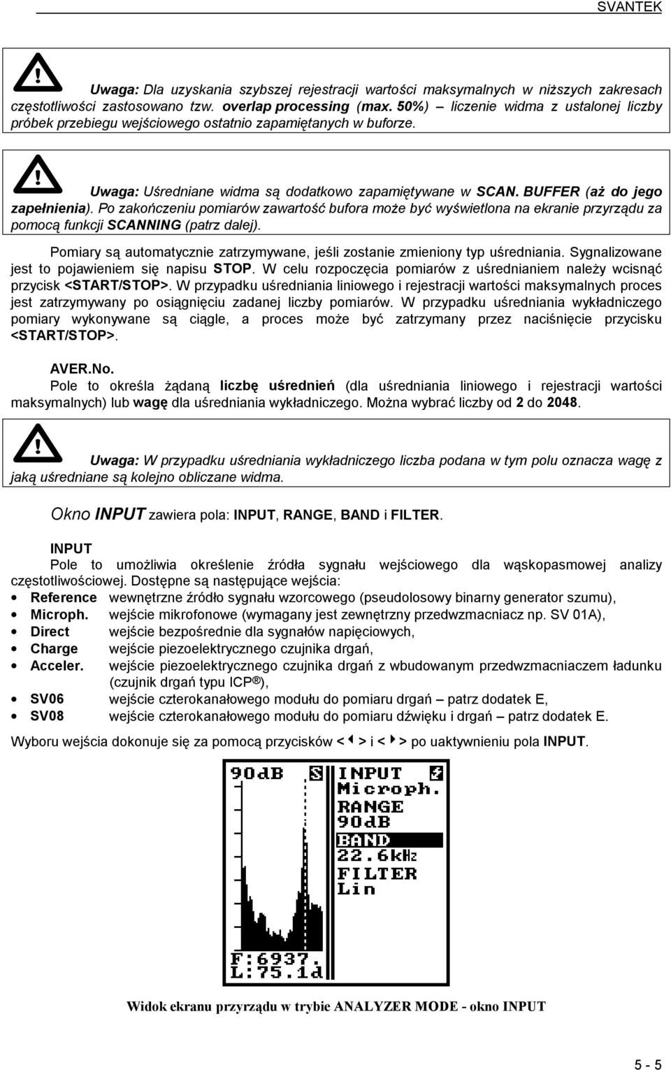 Po zakończeniu pomiarów zawartość bufora może być wyświetlona na ekranie przyrządu za pomocą funkcji SCANNING (patrz dalej).