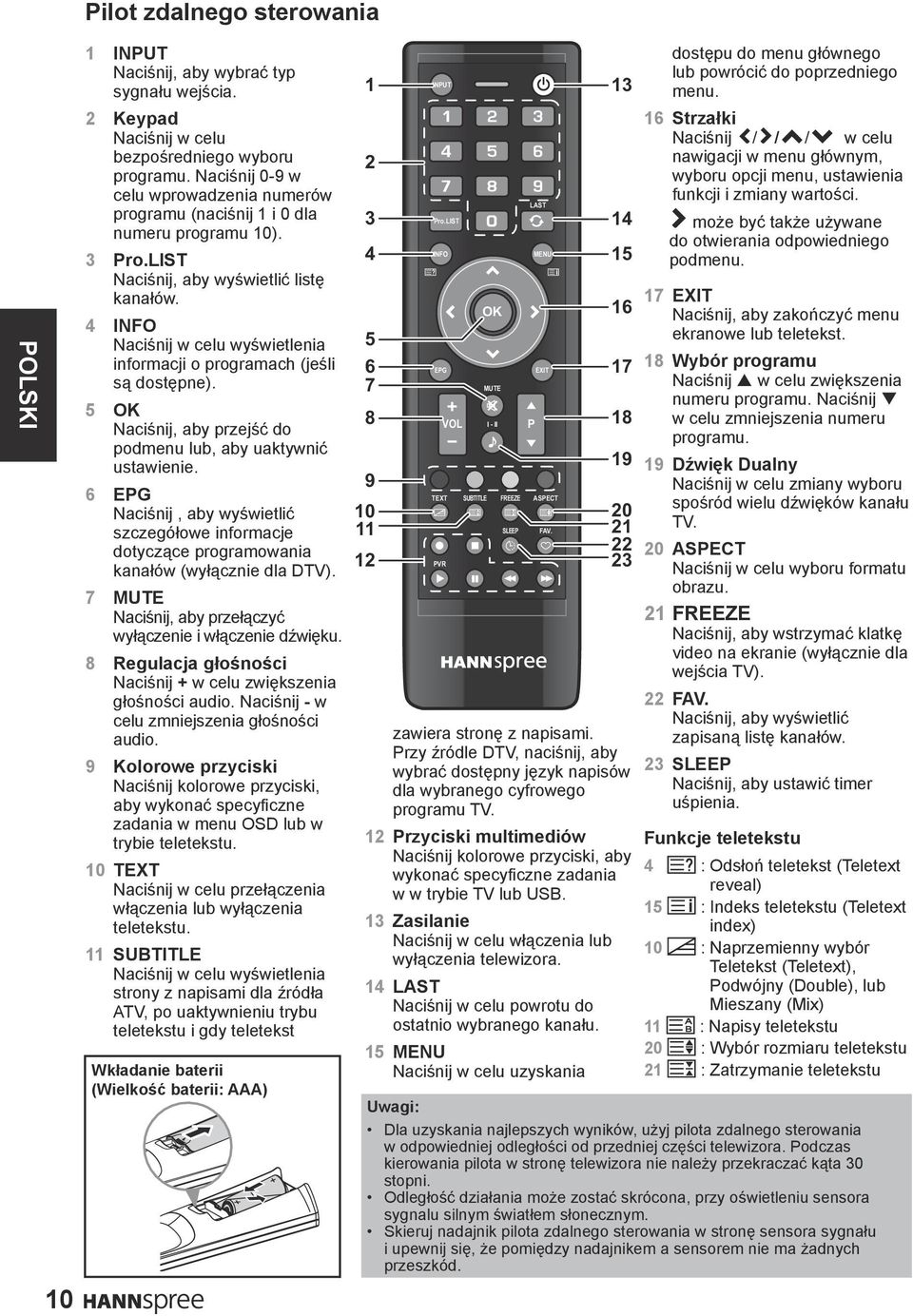 4 INFO Naciśnij w celu wyświetlenia informacji o programach (jeśli są dostępne). 5 OK Naciśnij, aby przejść do podmenu lub, aby uaktywnić ustawienie.