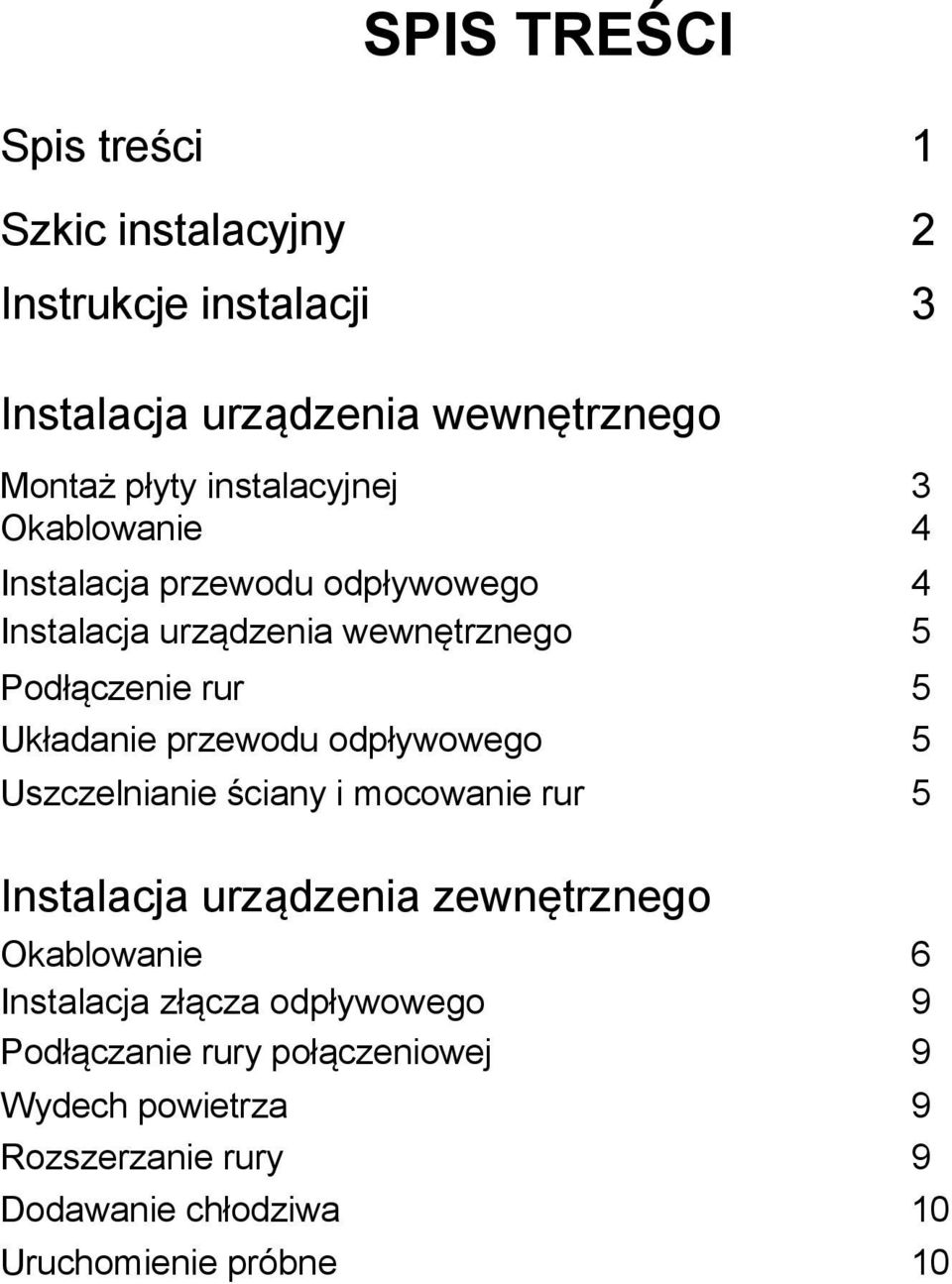 Układanie przewodu odpływowego 5 Uszczelnianie ściany i mocowanie rur 5 Instalacja urządzenia zewnętrznego Okablowanie 6