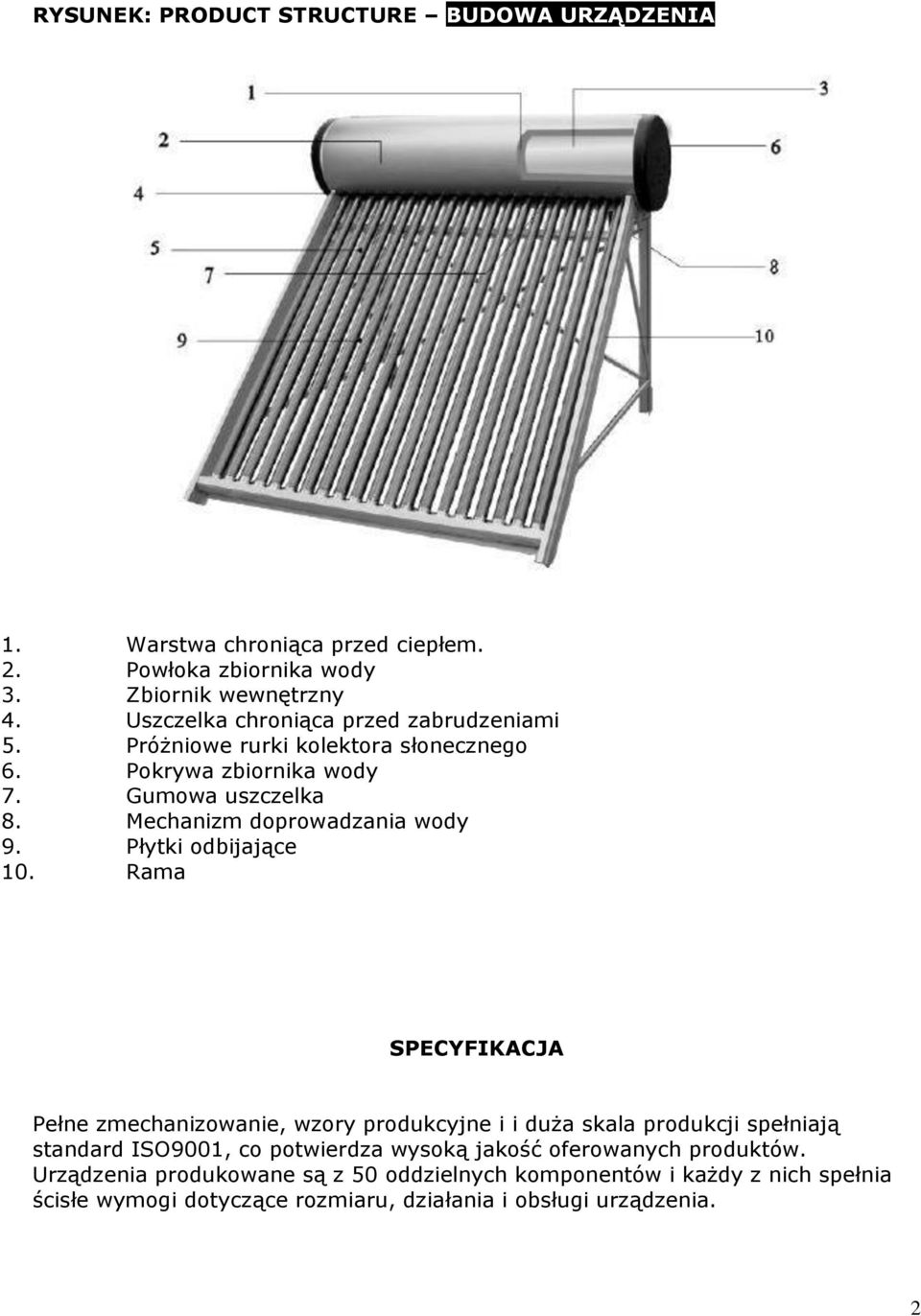 Mechanizm doprowadzania wody 9. Płytki odbijające 10.