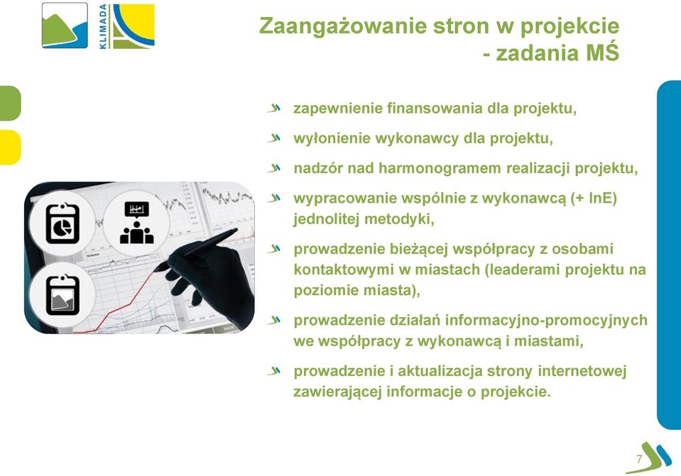 współpracy z osobami kontaktowymi w miastach (leaderami projektu na poziomie miasta), prowadzenie działań