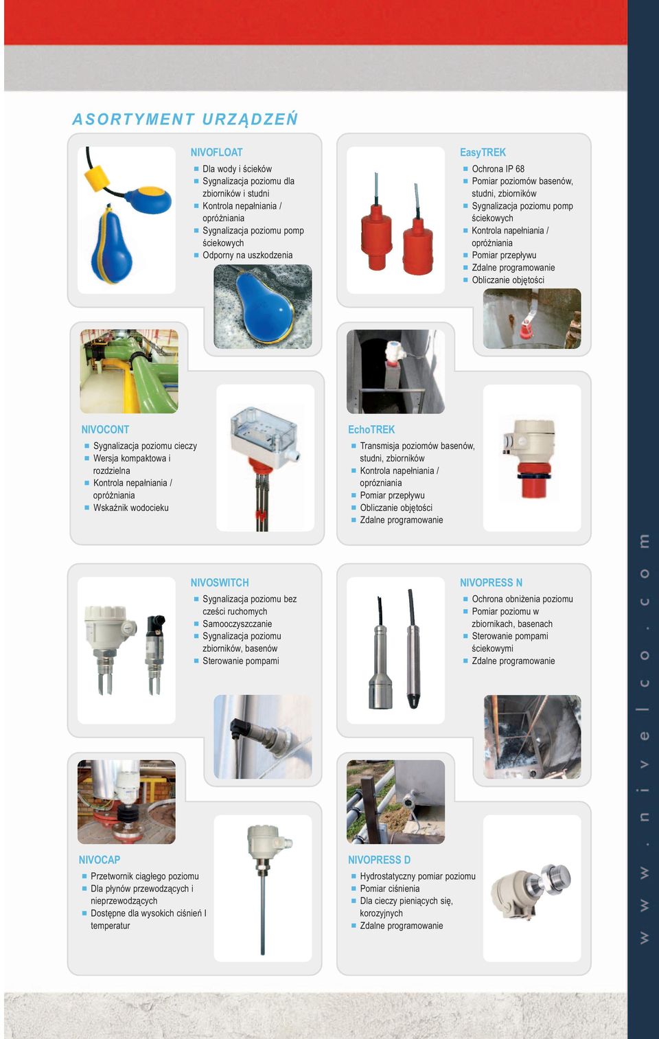 Wersja kompaktowa i rozdzielna Kontrola nepałniania / opróżniania Wskaźnik wodocieku Transmisja poziomów basenów, studni, zbiorników Kontrola napełniania / oprózniania Pomiar przepływu Obliczanie