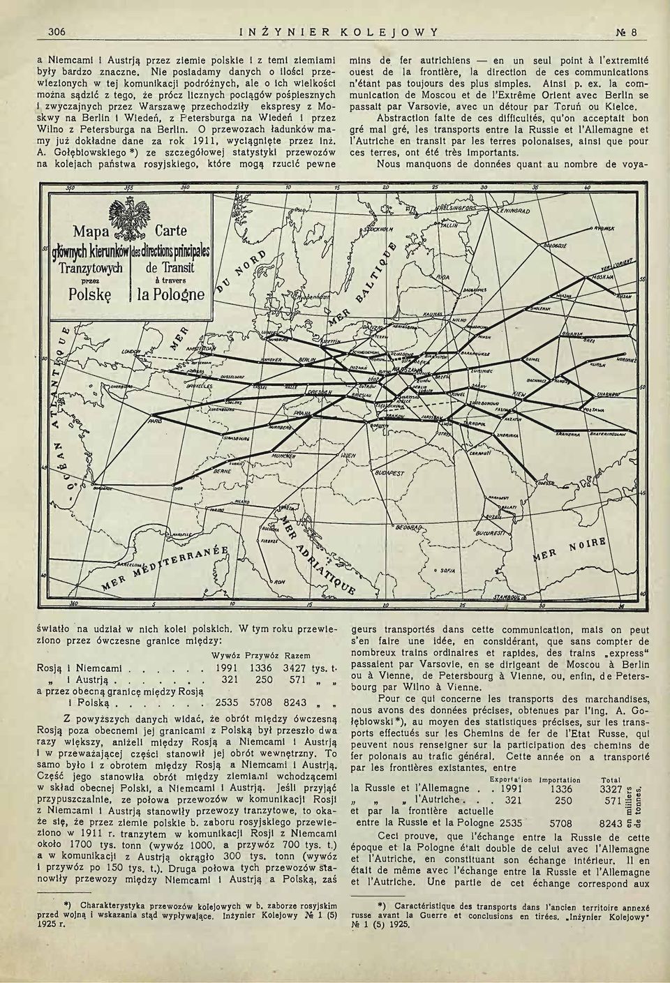ekspresy z Moskwy na Berlin i Wiedeń, z Petersburga na Wiedeń i przez Wilno z Petersburga na Berlin. O przewozach ładunków mamy już dokładne dane za rok 1911, wyciągnięte przez inż. A.