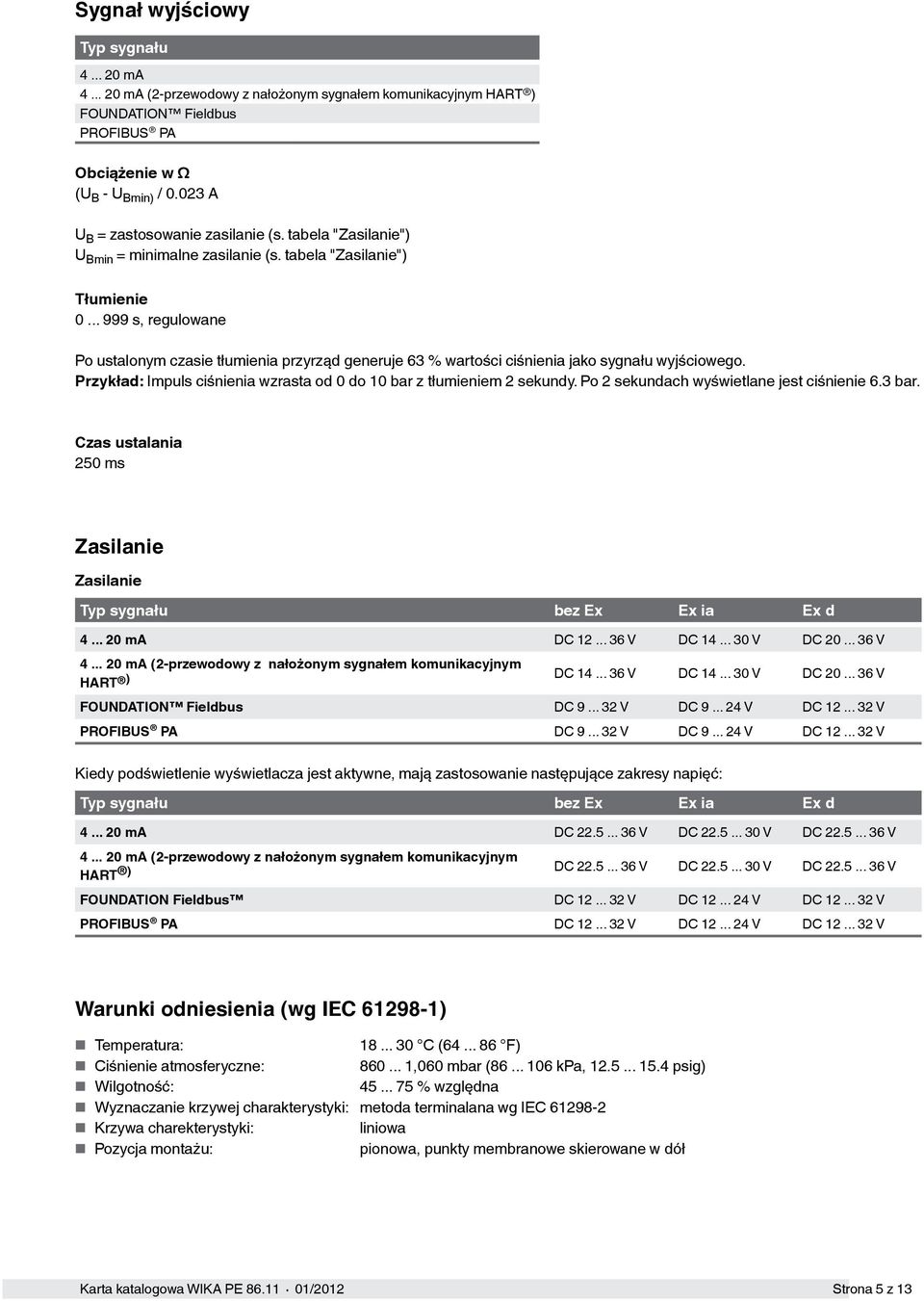 .. 999 s, regulowane Po ustalonym czasie tłumienia przyrząd generuje 63 % wartości ciśnienia jako sygnału wyjściowego. Przykład: Impuls ciśnienia wzrasta od 0 do 10 bar z tłumieniem 2 sekundy.