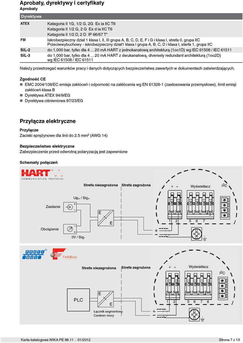 dla 4... 20 ma HART z jednokanałową architekturą (1oo1D) wg IEC 61508 / IEC 61511 SIL-3 do 1,000 bar, tylko dla 4.