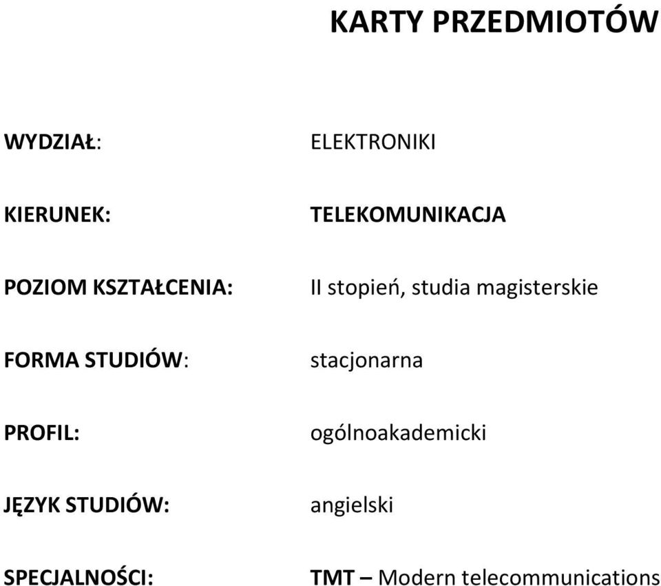 magisterskie FORMA STUDIÓW: stacjonarna PROFIL: