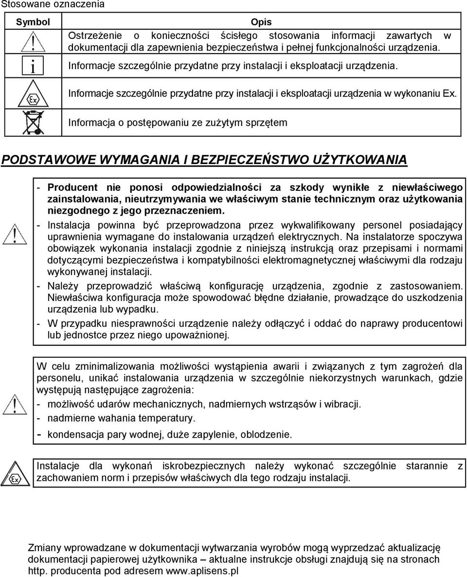 Informacja o postępowaniu ze zużytym sprzętem PODSTAWOWE WYMAGANIA I BEZPIECZEŃSTWO UŻYTKOWANIA - Producent nie ponosi odpowiedzialności za szkody wynikłe z niewłaściwego zainstalowania,