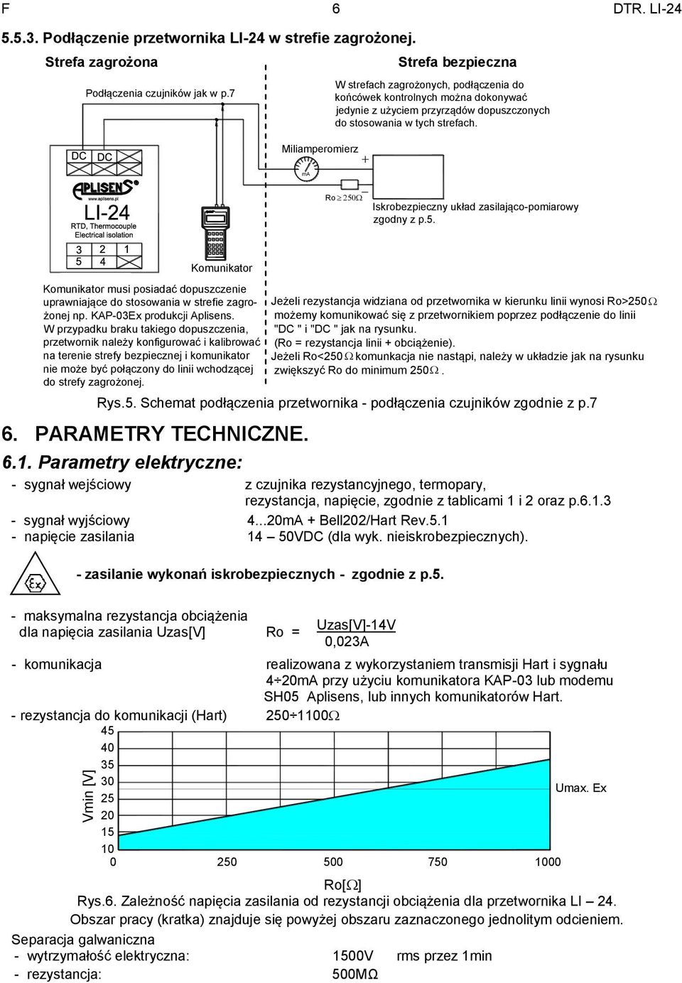 7 Miliamperomierz + ma _ Ro Strefa bezpieczna W strefach zagrożonych, podłączenia do końcówek kontrolnych można dokonywać jedynie z użyciem przyrządów dopuszczonych do stosowania w tych strefach.