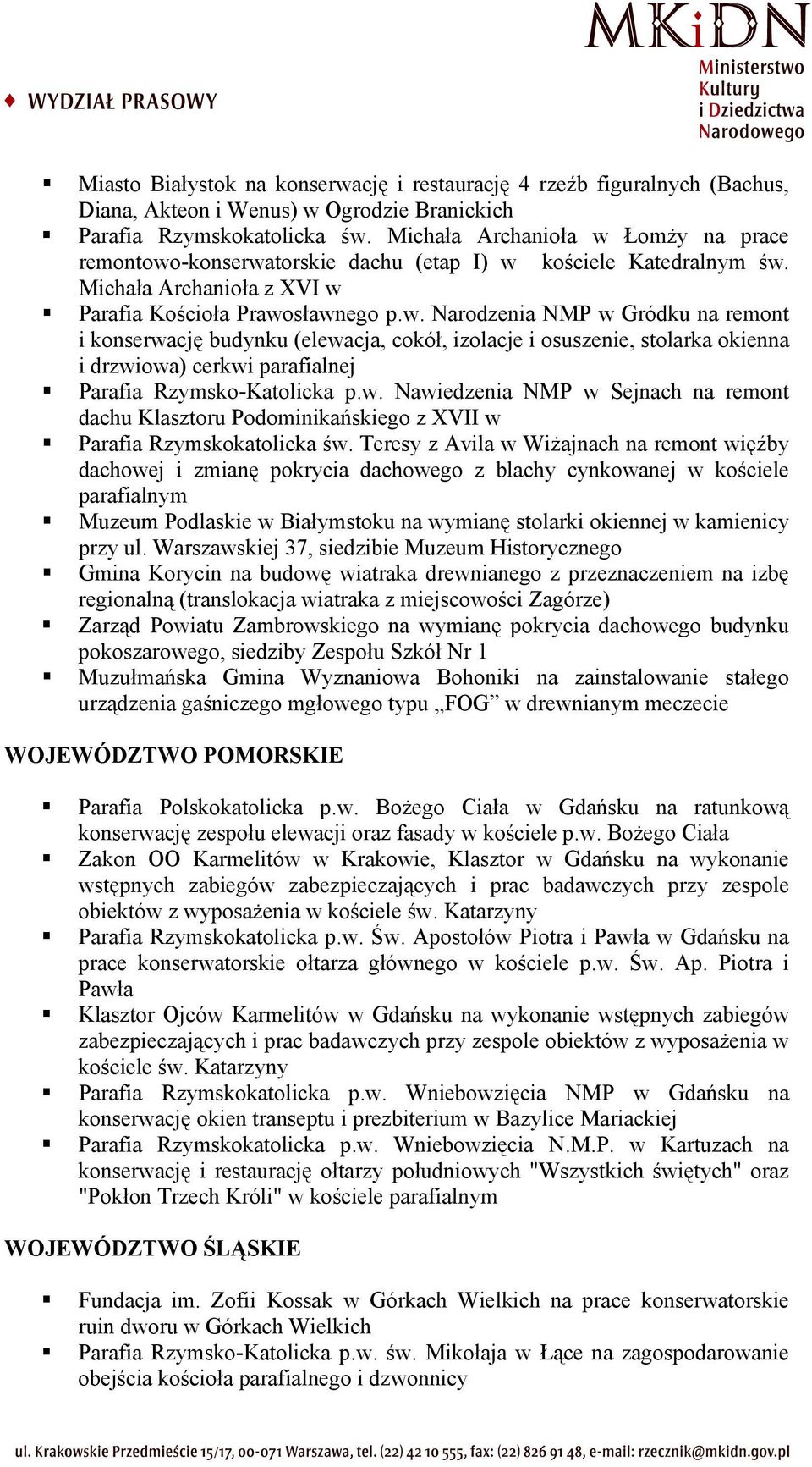 w. Nawiedzenia NMP w Sejnach na remont dachu Klasztoru Podominikańskiego z XVII w Parafia Rzymskokatolicka św.