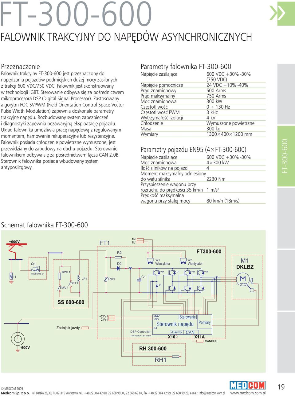 Zastosowany algorytm FOC SVPWM (Field Orientation Control Space Vector Pulse Width Modulation) zapewnia doskonale parametry trakcyjne napędu.