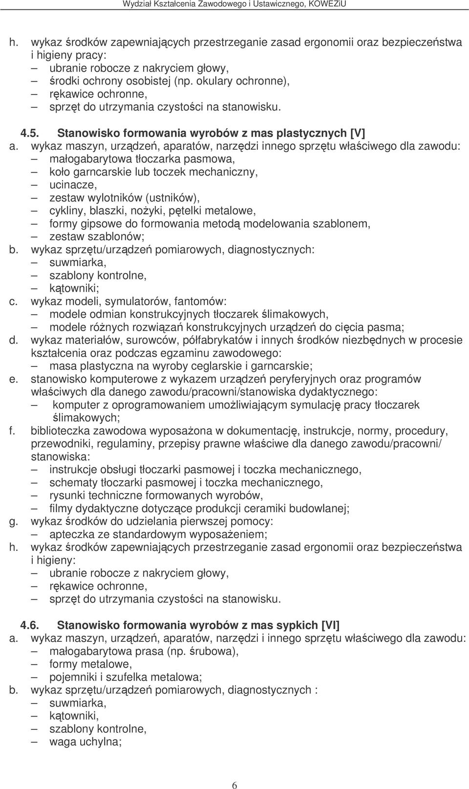 blaszki, noyki, ptelki metalowe, formy gipsowe do formowania metod modelowania szablonem, zestaw szablonów; suwmiarka, szablony kontrolne, ktowniki; modele odmian konstrukcyjnych tłoczarek