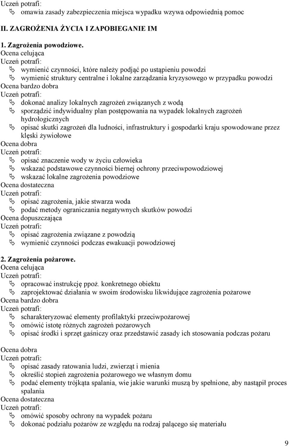 sporządzić indywidualny plan postępowania na wypadek lokalnych zagrożeń hydrologicznych opisać skutki zagrożeń dla ludności, infrastruktury i gospodarki kraju spowodowane przez klęski żywiołowe