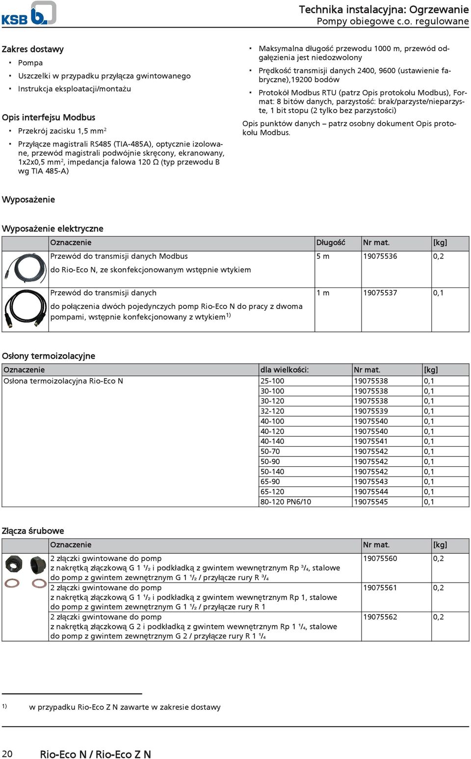 Prędkość transmisji danych, 9 (ustawienie fabryczne),19 bodów Protokół Modbus RTU (patrz Opis protokołu Modbus), Format: bitów danych, parzystość: brak/parzyste/nieparzyste, 1 bit stopu ( tylko bez