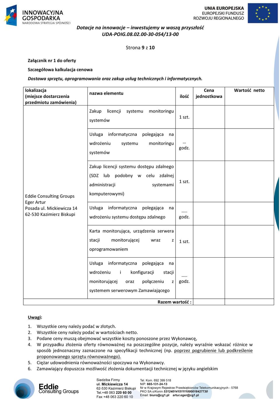 Usługa informatyczna polegająca na wdrożeniu systemu monitoringu systemów godz. Zakup licencji systemu dostępu zdalnego (SDZ lub podobny w celu zdalnej administracji systemami 1 szt.