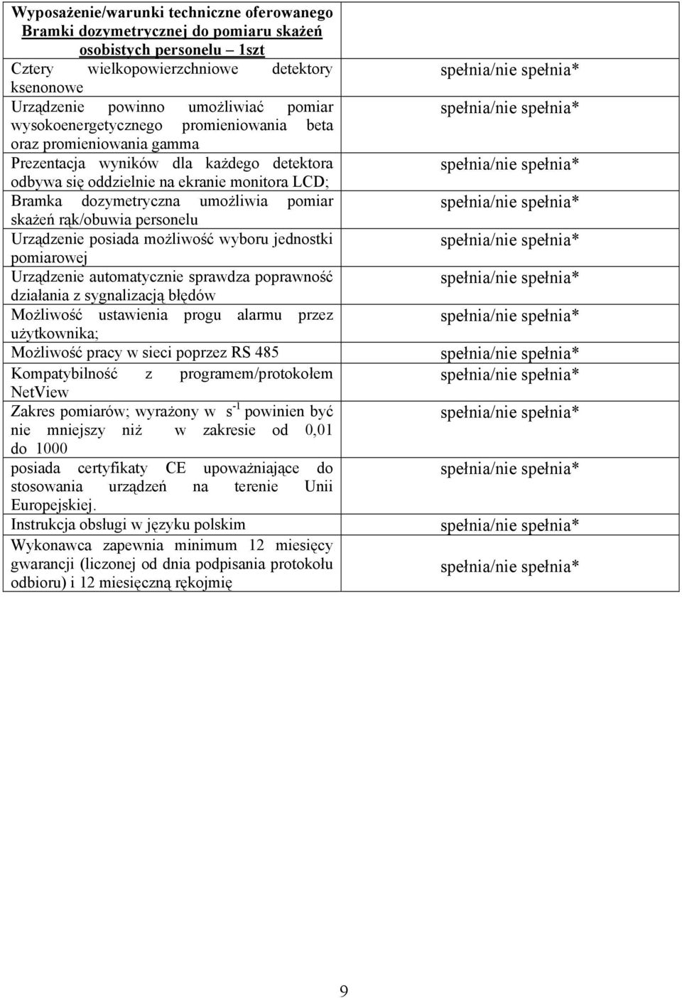 rąk/obuwia personelu Urządzenie posiada możliwość wyboru jednostki pomiarowej Urządzenie automatycznie sprawdza poprawność działania z sygnalizacją błędów Możliwość ustawienia progu