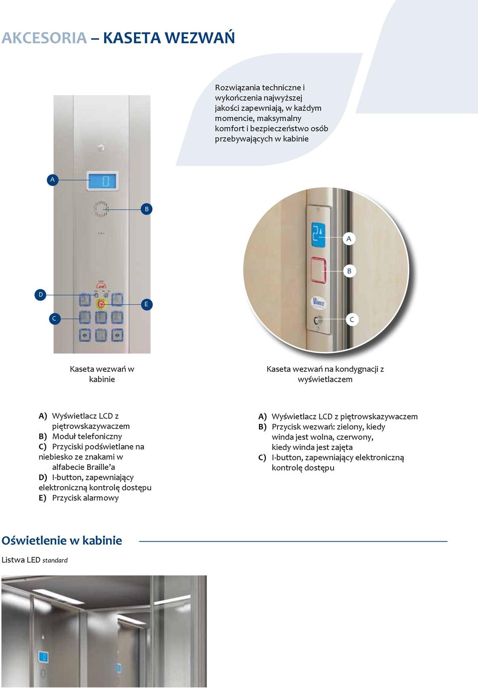 podświetlane na niebiesko ze znakami w alfabecie Braille a D) I-button, zapewniający elektroniczną kontrolę dostępu E) Przycisk alarmowy A) Wyświetlacz LCD z