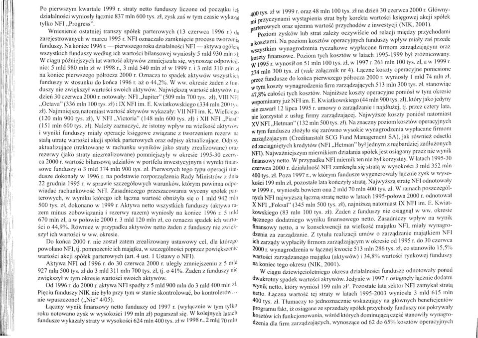- pier-wszego roku dzialalnosci NFI - akryw'a og6lcrrr wszystkich funduszy wedlug ich warlorici bilansowej wyniosly 5 mld 930 mlu 21, W ciqgr"r polrtiejszych lat rvartosc aktyu'6w zrnniejszala sig,