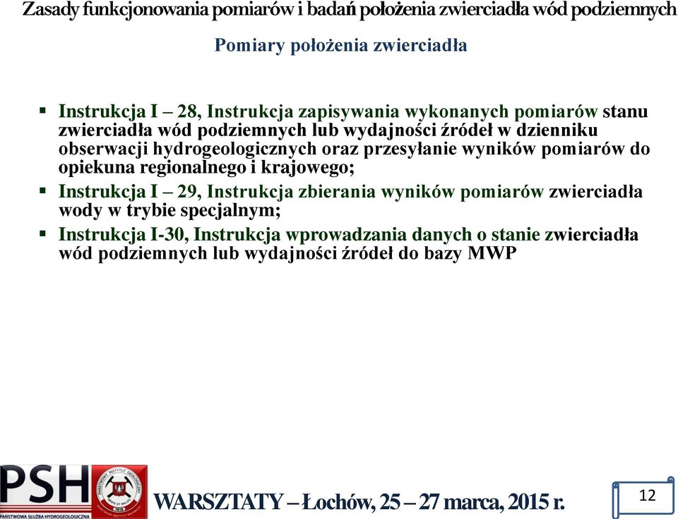 opiekuna regionalnego i krajowego; Instrukcja I 29, Instrukcja zbierania wyników pomiarów zwierciadła wody w trybie