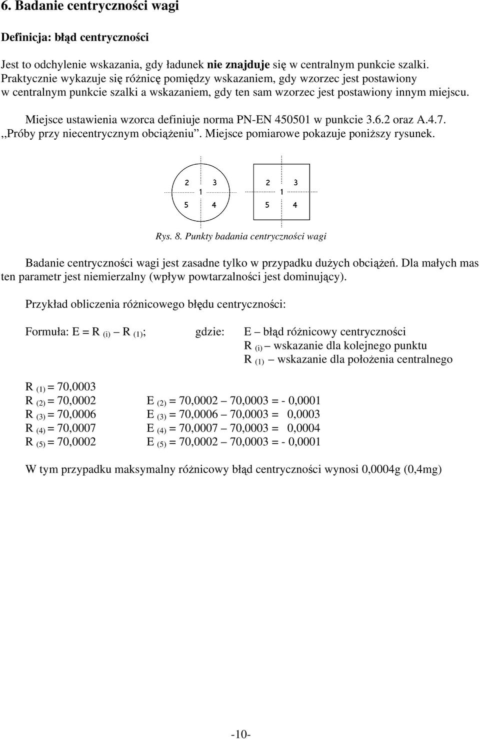 Miejsce ustawienia wzorca definiuje norma PN-EN 450501 w punkcie 3.6.2 oraz A.4.7.,,Próby przy niecentrycznym obciążeniu. Miejsce pomiarowe pokazuje poniższy rysunek. Rys. 8.