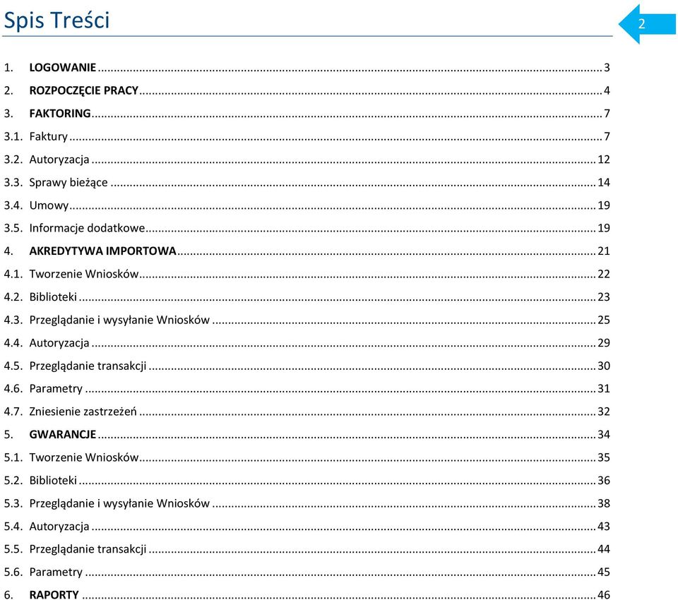 .. 29 4.5. Przeglądanie transakcji... 30 4.6. Parametry... 31 4.7. Zniesienie zastrzeżeń... 32 5. GWARANCJE... 34 5.1. Tworzenie Wniosków... 35 5.2. Biblioteki.