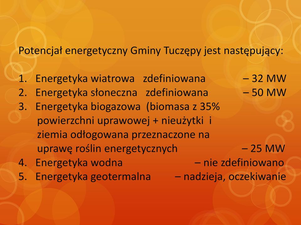 Energetyka biogazowa (biomasa z 35% powierzchni uprawowej + nieużytki i ziemia odłogowana