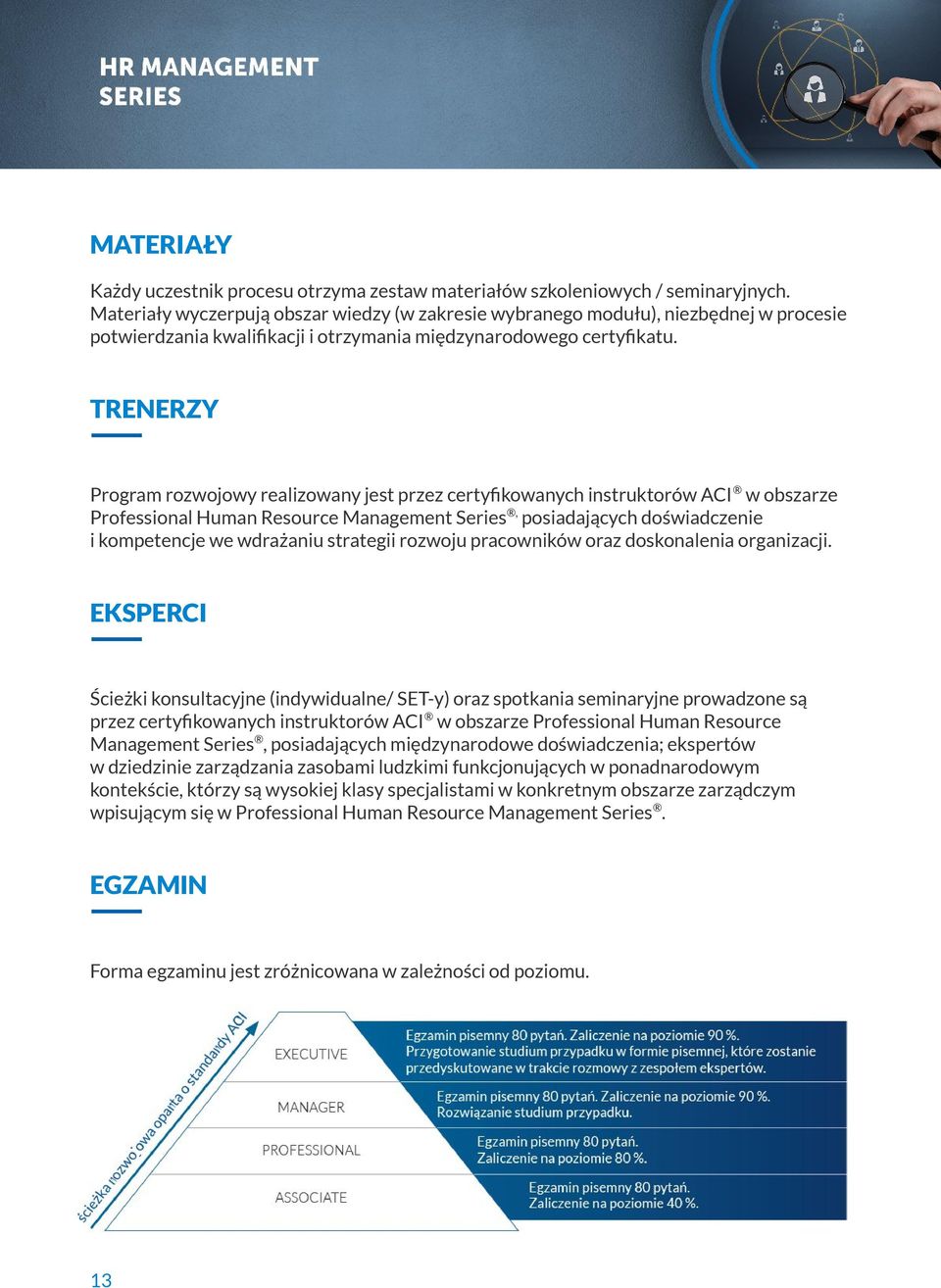 TRENERZY Program rozwojowy realizowany jest przez certyfikowanych instruktorów ACI w obszarze Professional Human Resource Management Series, posiadających doświadczenie i kompetencje we wdrażaniu