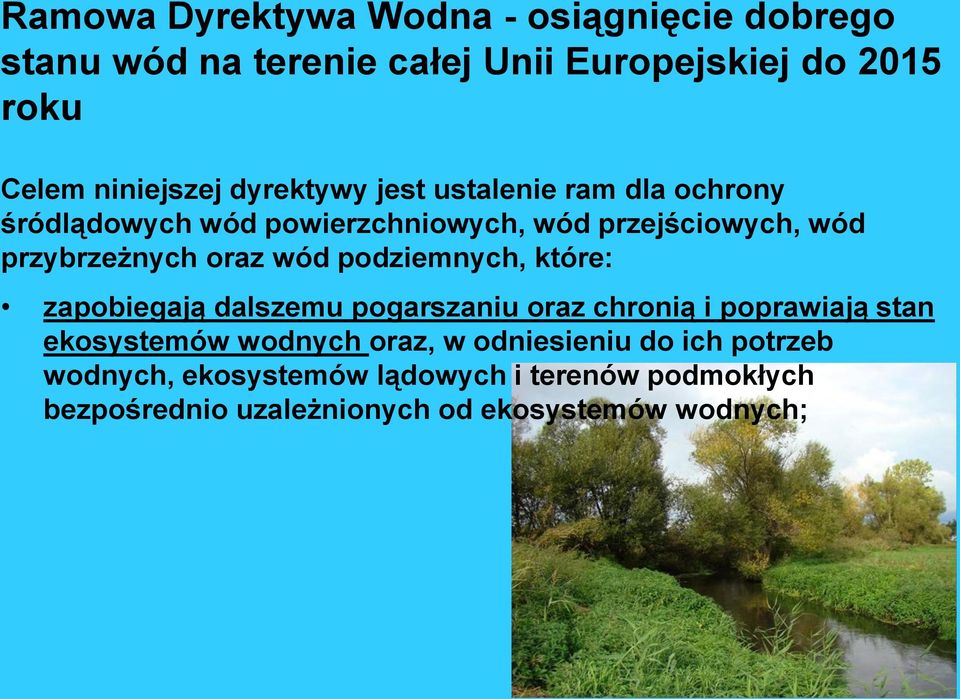 wód podziemnych, które: zapobiegają dalszemu pogarszaniu oraz chronią i poprawiają stan ekosystemów wodnych oraz, w