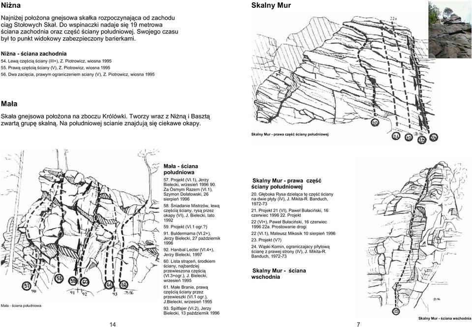 Piotrowicz, wiosna 1995 56. Dwa zaciêcia, prawym ograniczeniem sciany (V), Z. Piotrowicz, wiosna 1995 Ma³a Ska³a gnejsowa po³o ona na zboczu Królówki. Tworzy wraz z Ni n¹ i Baszt¹ zwart¹ grupê skaln¹.