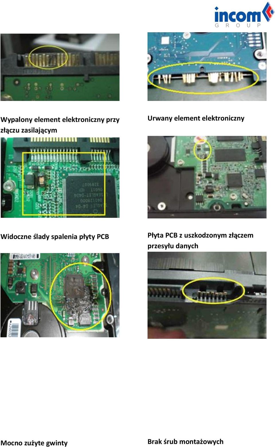 ślady spalenia płyty PCB Płyta PCB z uszkodzonym