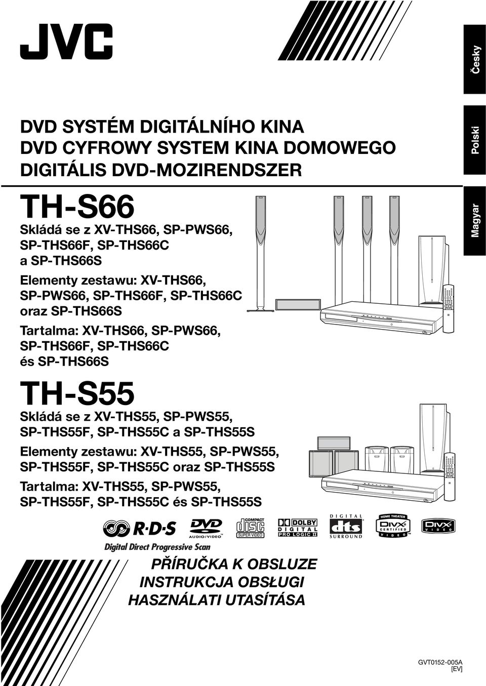 SP-THS66S TH-S55 Skládá se z XV-THS55, SP-PWS55, SP-THS55F, SP-THS55C a SP-THS55S Elementy zestawu: XV-THS55, SP-PWS55, SP-THS55F, SP-THS55C