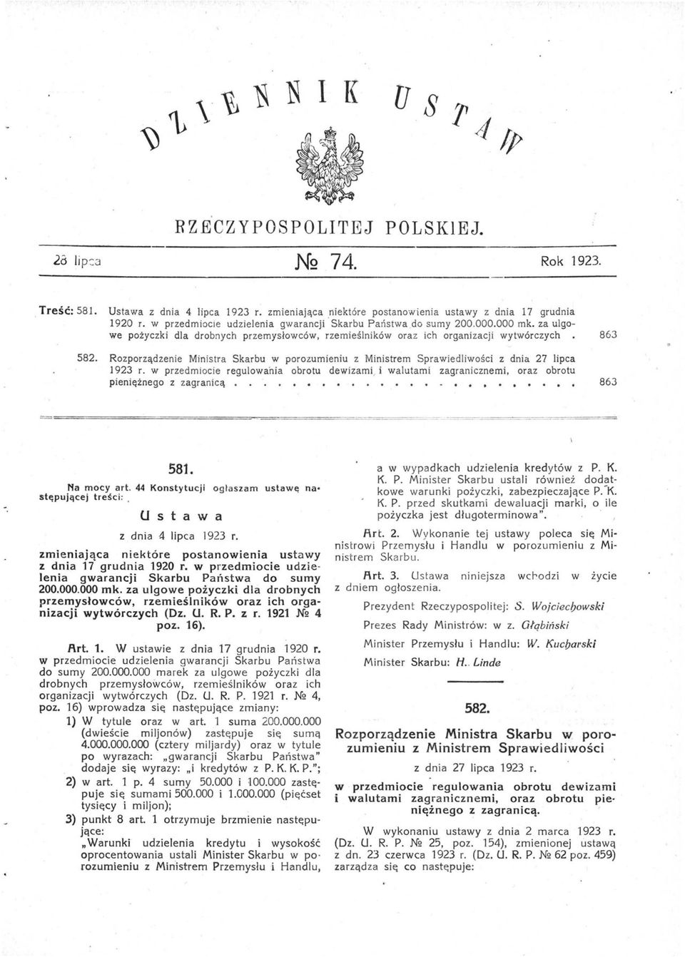 Rozporządzenie Ministra Skarbu w porozumieniu z Ministrem Sp r awiedliwości z dnia 27 lipca 1923 r.