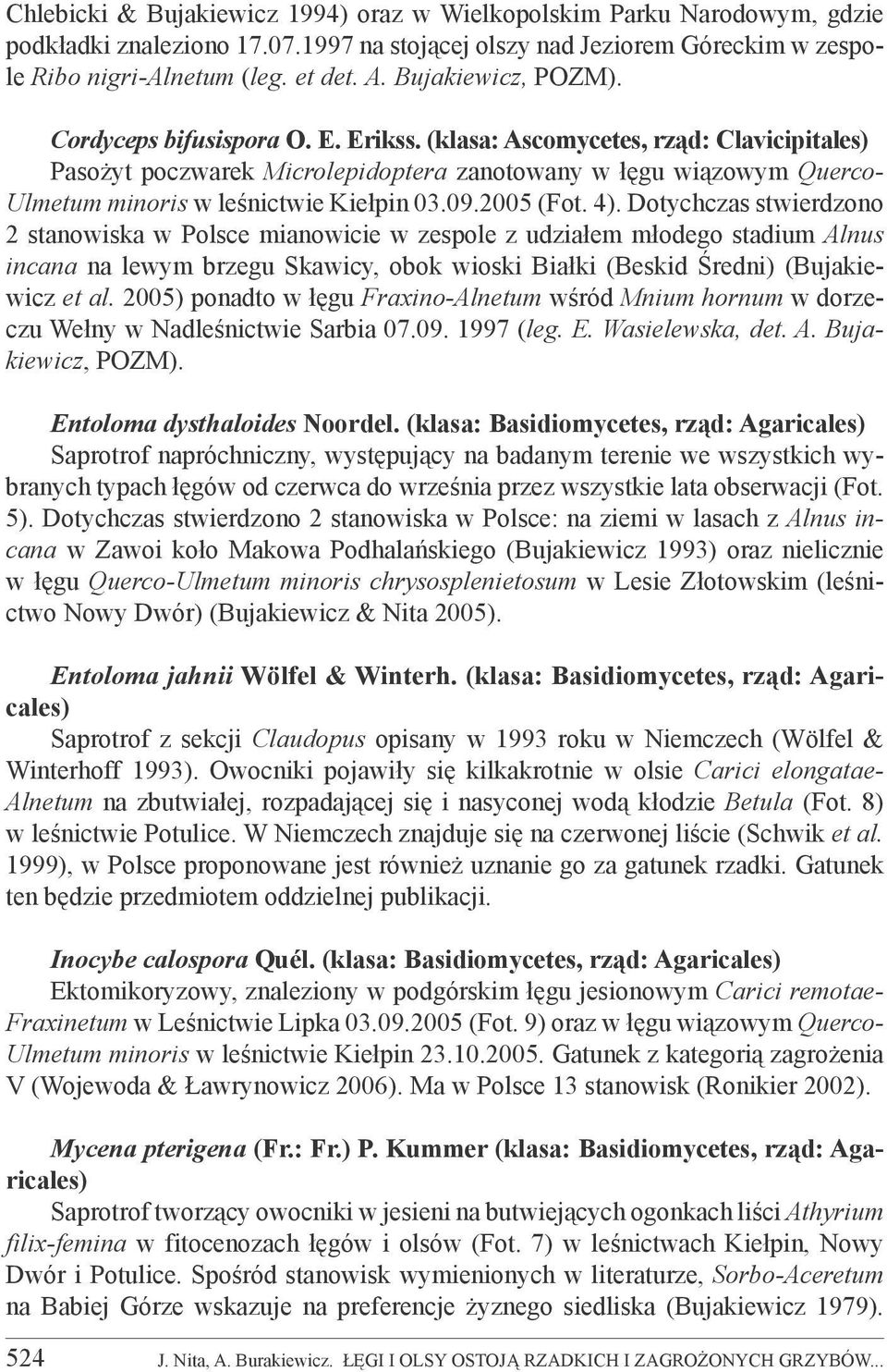 (klasa: Ascomycetes, rząd: Clavicipitales) Pasożyt poczwarek Microlepidoptera zanotowany w łęgu wiązowym Querco- Ulmetum minoris w leśnictwie Kiełpin 03.09.2005 (Fot. 4).