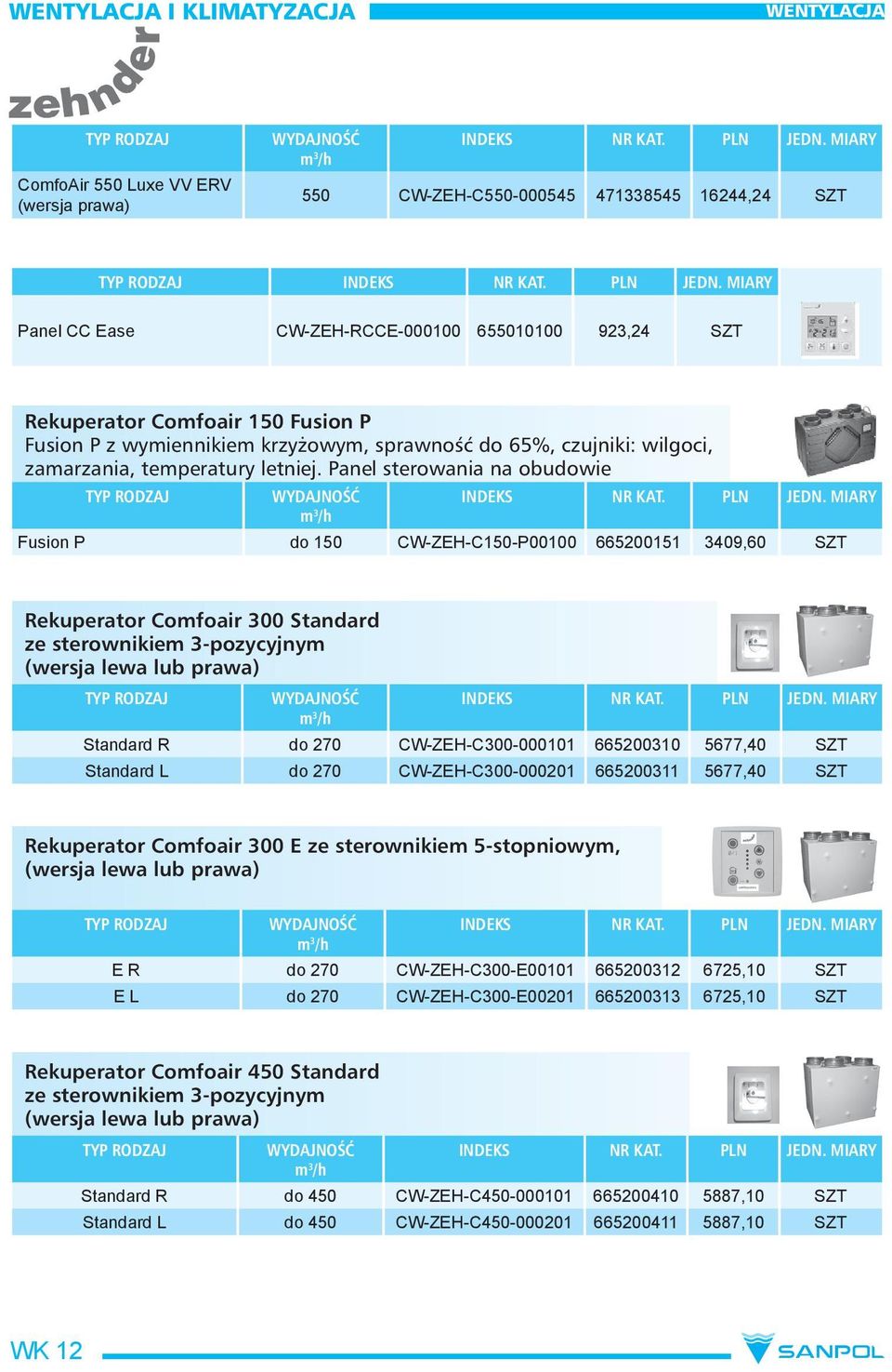 MIARY Panel CC Ease CW-ZEH-RCCE-000100 655010100 923,24 SZT Rekuperator Comfoair 150 Fusion P Fusion P z wymiennikiem krzyżowym, sprawność do 65%, czujniki: wilgoci, zamarzania, temperatury letniej.