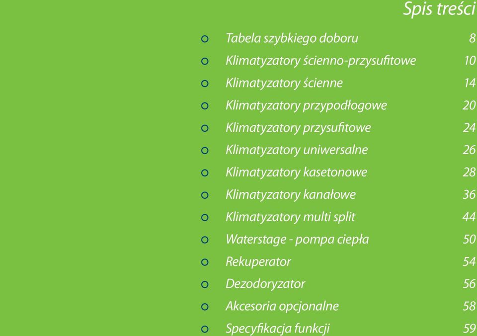 uniwersalne 26 Klimatyzatory kasetonowe 28 Klimatyzatory kanałowe 36 Klimatyzatory multi split