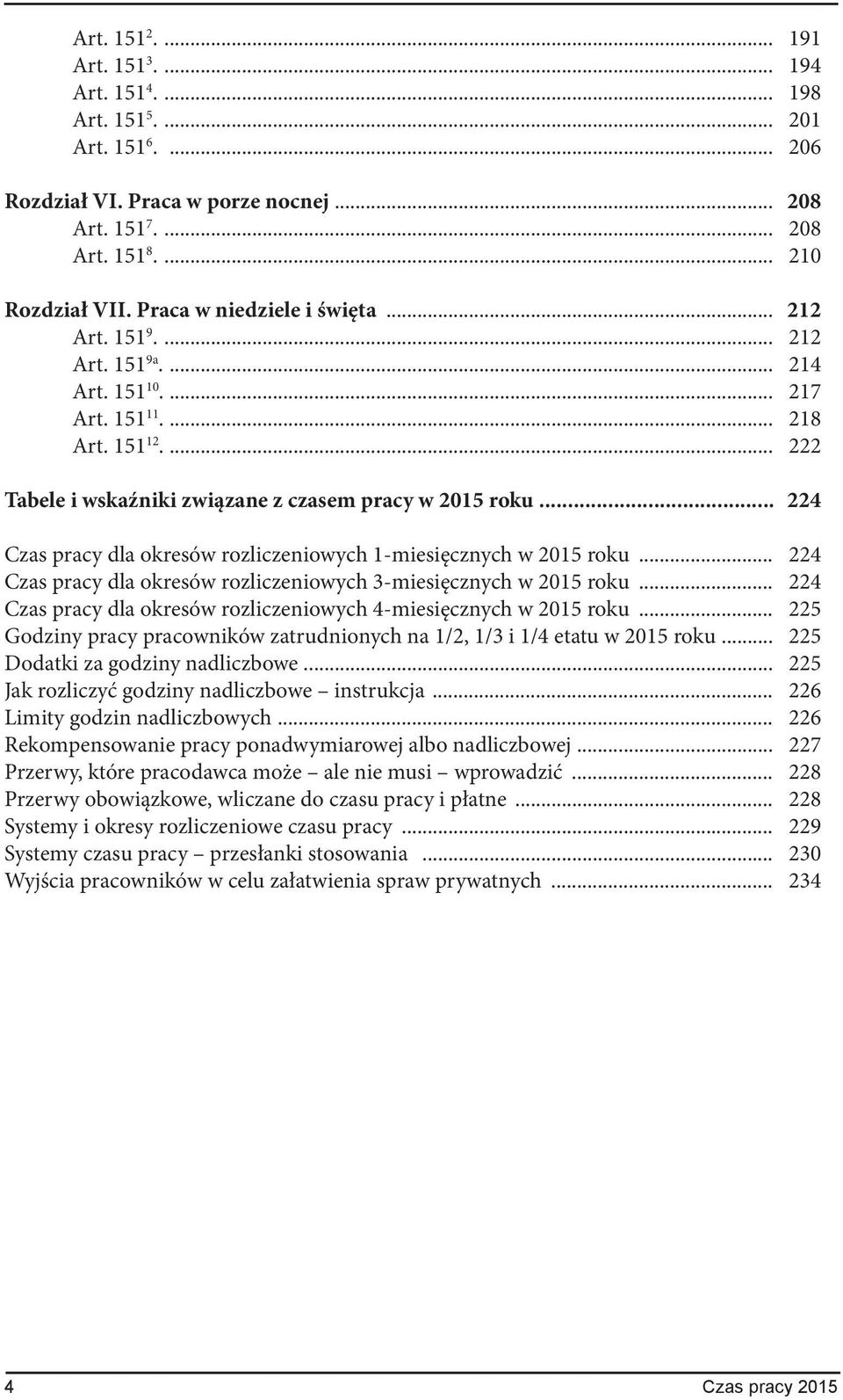 .. 224 Czas pracy dla okresów rozliczeniowych 1-miesięcznych w 2015 roku... 224 Czas pracy dla okresów rozliczeniowych 3-miesięcznych w 2015 roku.