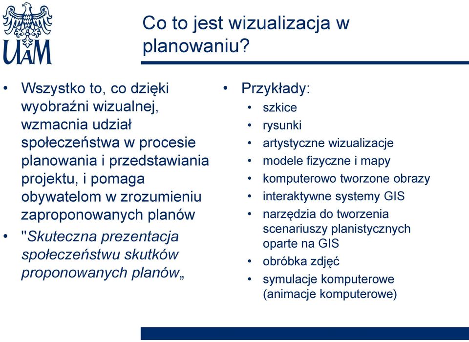 obywatelom w zrozumieniu zaproponowanych planów "Skuteczna prezentacja społeczeństwu skutków proponowanych planów Przykłady: szkice