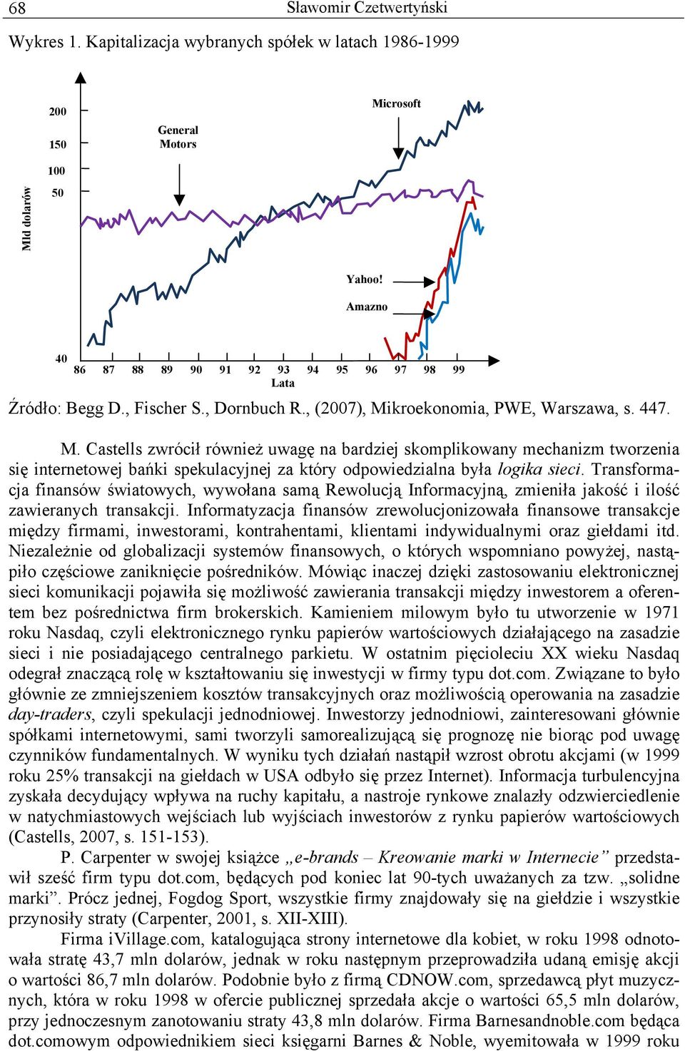 kroekonomia, PWE, Warszawa, s. 447. M. Castells zwrócił również uwagę na bardziej skomplikowany mechanizm tworzenia się internetowej bańki spekulacyjnej za który odpowiedzialna była logika sieci.