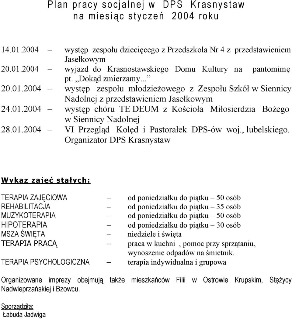 2004 wyjazd do Krasnostawskiego Domu Kultury na pantomimę pt. Dokąd zmierzamy... 20.01.
