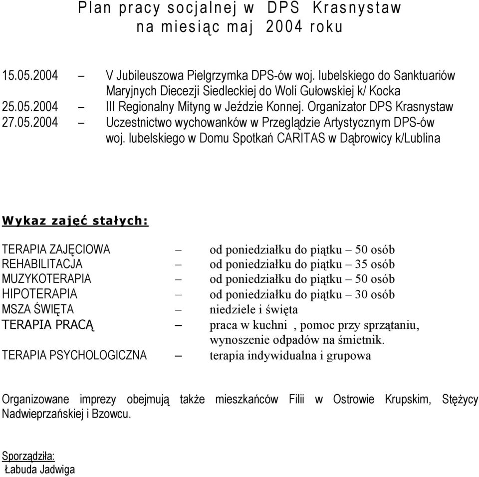 2004 III Regionalny Mityng w Jeździe Konnej. Organizator DPS Krasnystaw 27.05.