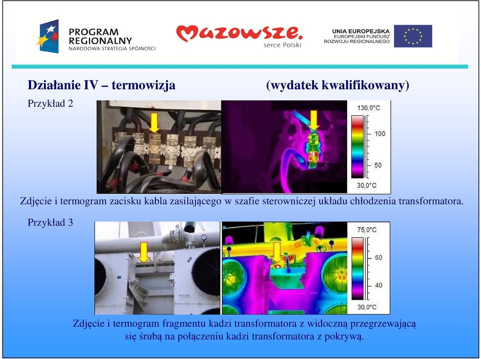 Przykład 3 Zdjęcie i termogram fragmentu kadzi transformatora z