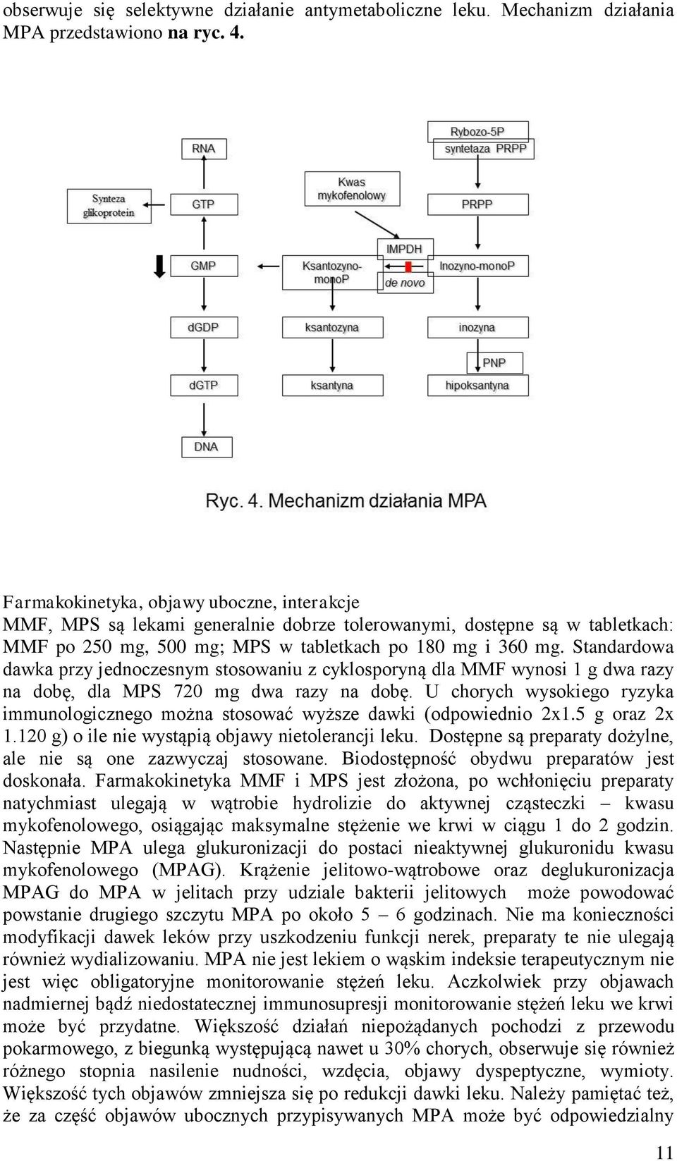 Standardowa dawka przy jednoczesnym stosowaniu z cyklosporyną dla MMF wynosi 1 g dwa razy na dobę, dla MPS 720 mg dwa razy na dobę.