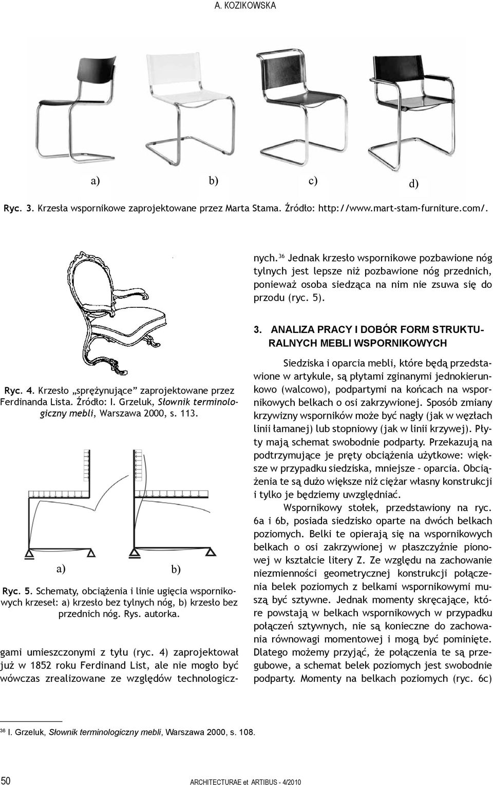 ANALIZA PRACY I DOBÓR FORM STRUKTU- RALNYCH MEBLI WSPORNIKOWYCH Ryc. 4. Krzesło sprężynujące zaprojektowane przez Ferdinanda Lista. Źródło: I. Grzeluk, Słownik terminologiczny mebli, Warszawa 2000, s.