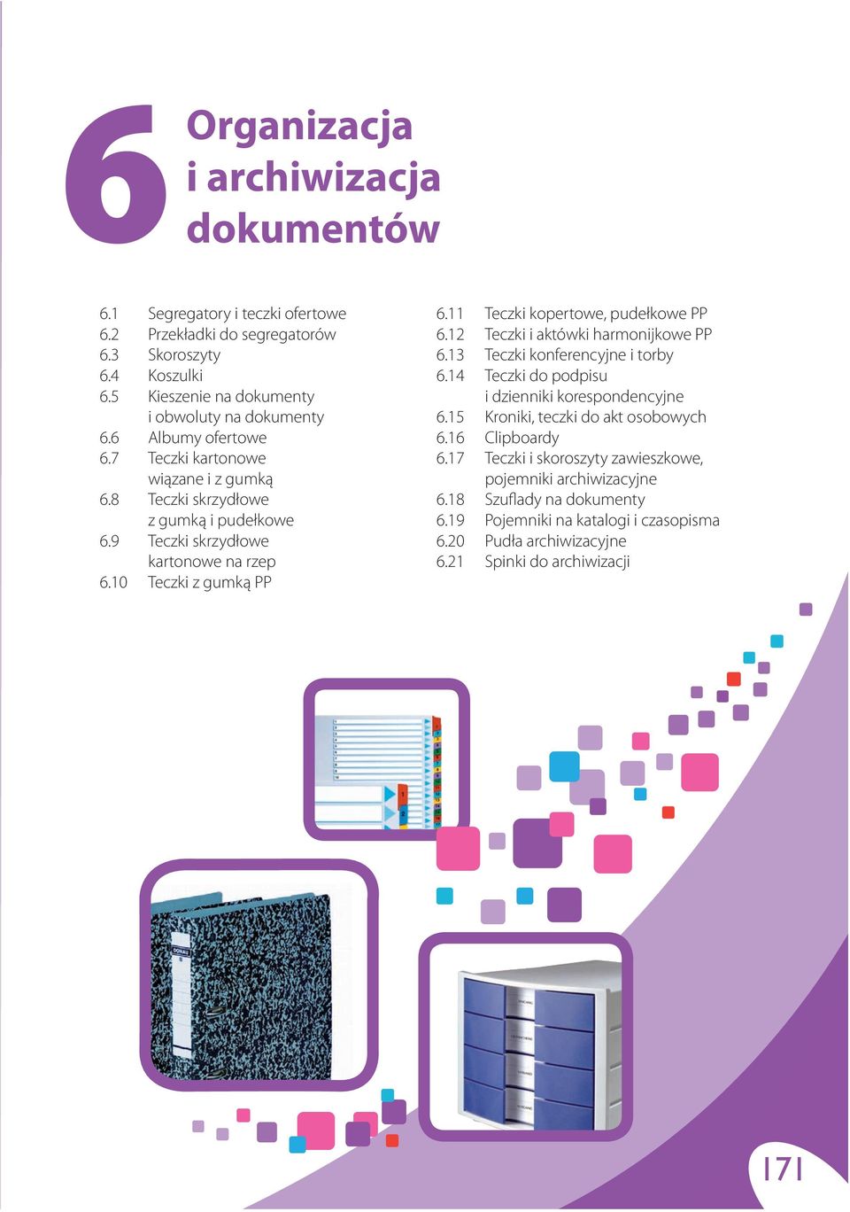 11 Teczki kopertowe, pudełkowe PP 6.12 Teczki i aktówki harmonijkowe PP 6.13 Teczki konferencyjne i torby 6.14 Teczki do podpisu i dzienniki korespondencyjne 6.